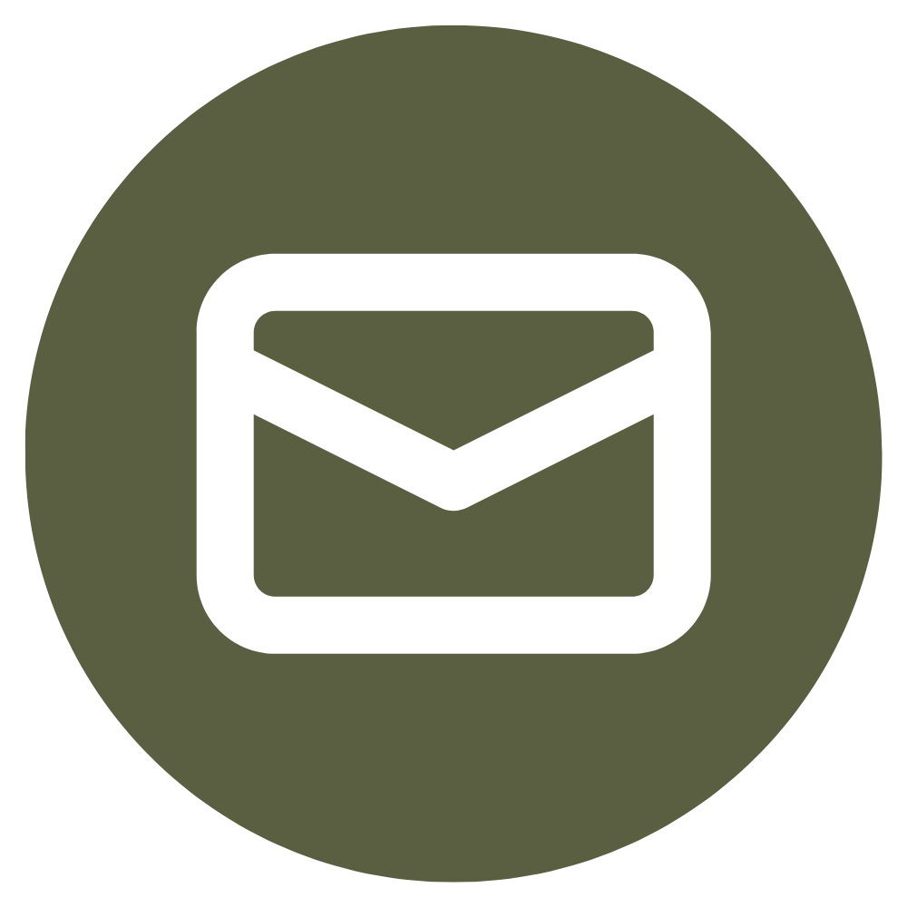 Icon of an envelope, representing email or messaging, on a circular green background.