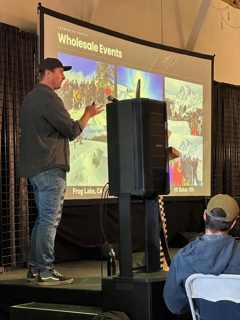A man giving a presentation on wholesale events 