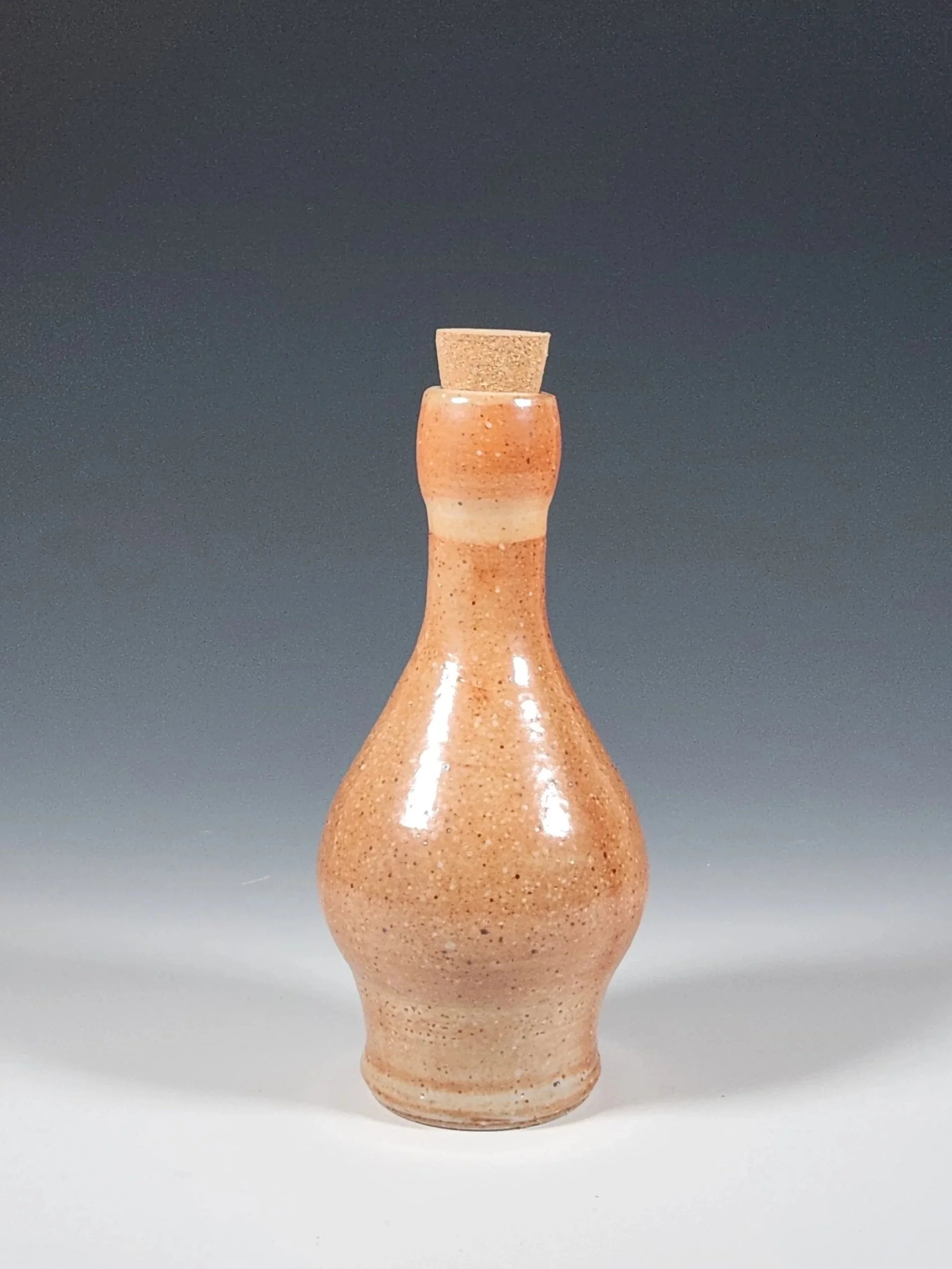 "Handmade Earthy Shino Stoneware Bottle with Cork" (6.5")