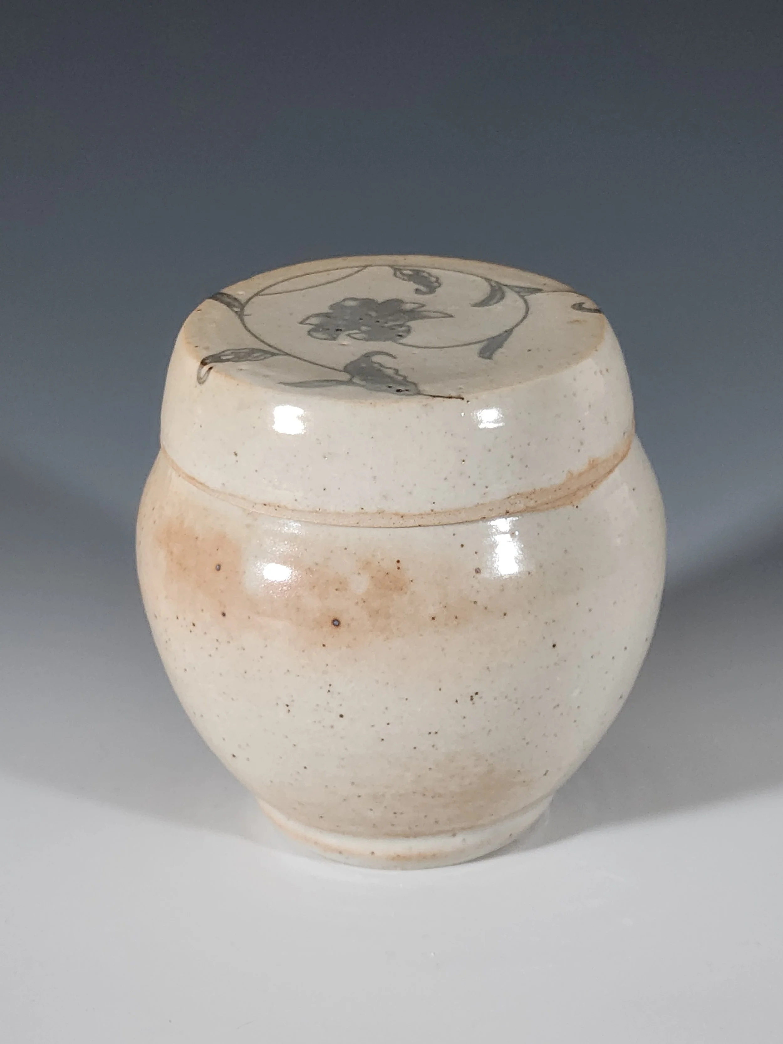 "Elegant Shino Stoneware Jar with Cap Lid" 4 inches tall