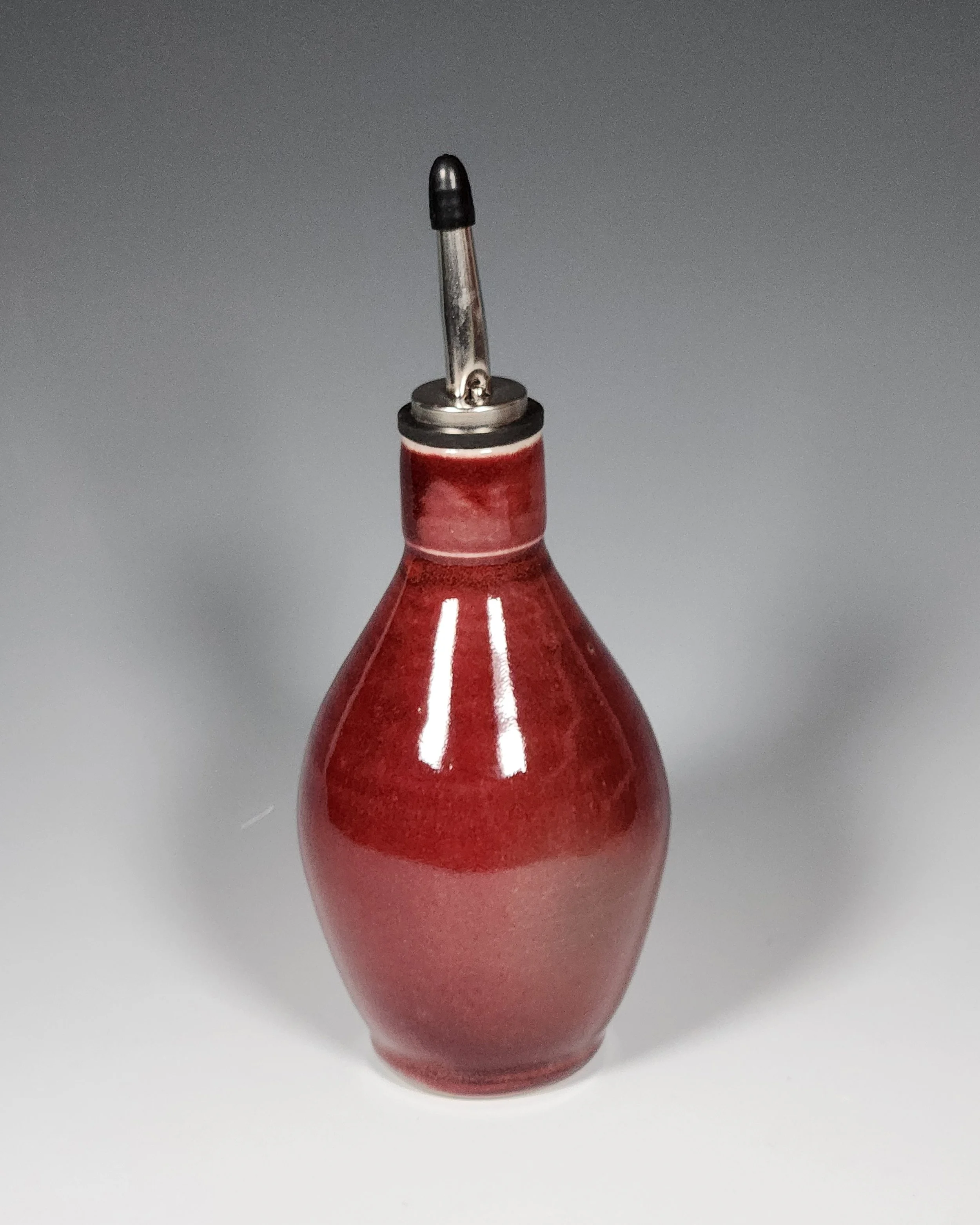 "Crimson Red Oil Cruet" (handmade ceramic) 8.5 inch