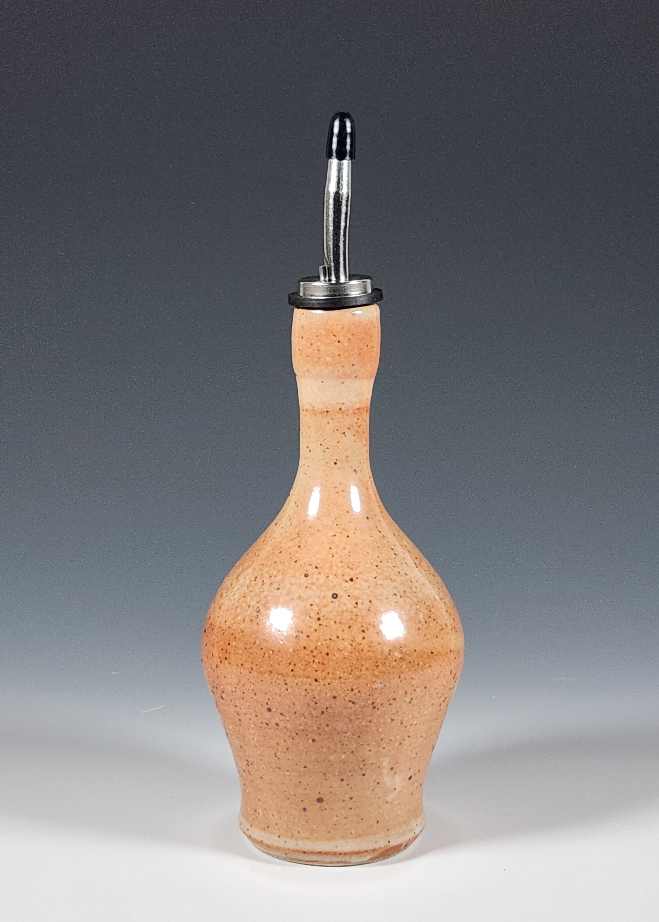 "Handcrafted Earthy Shino Oil Cruet" 9.5 inches tall with spout