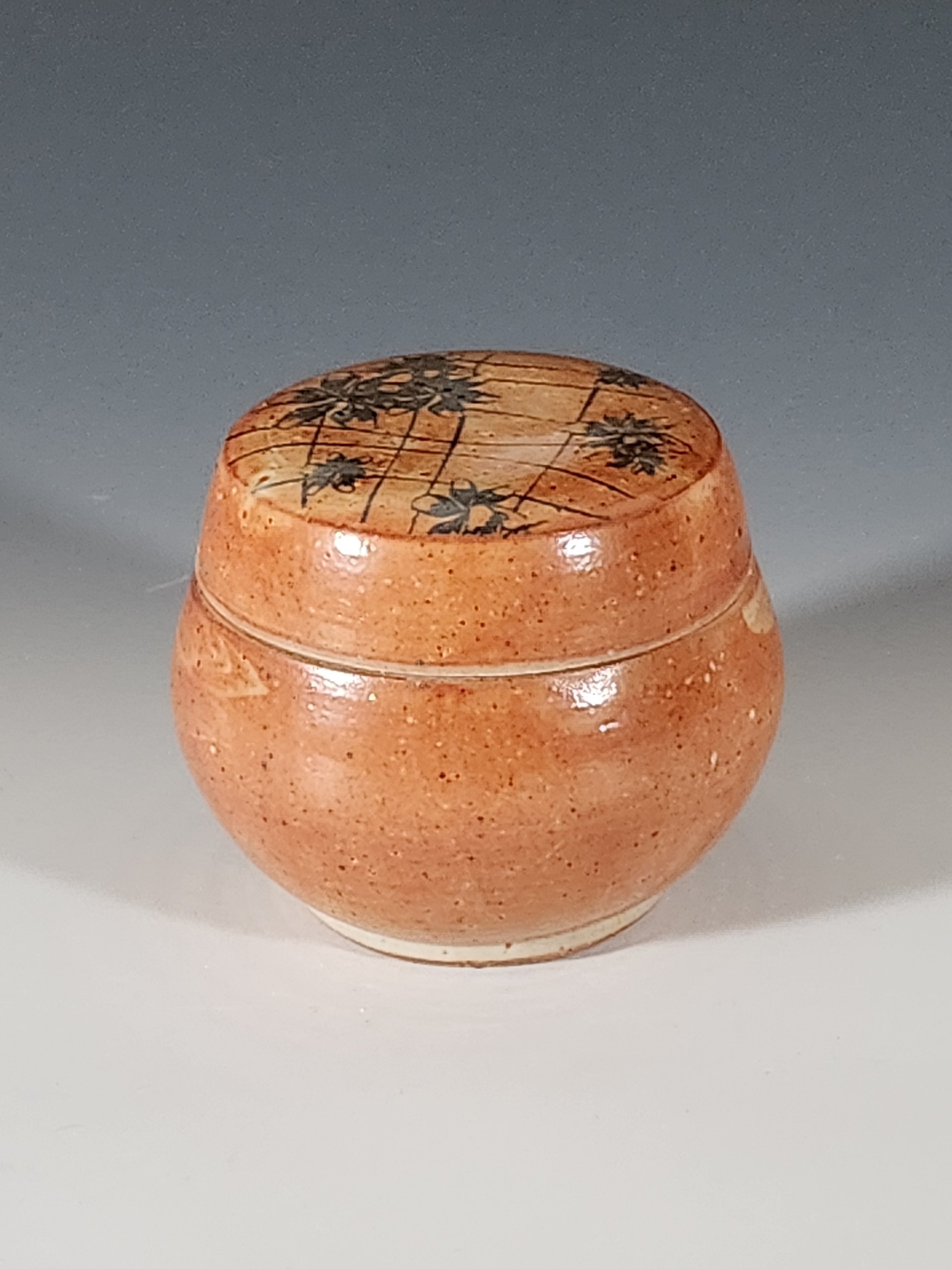 "Exquisite Shino Stoneware Jar with Cap Lid" 3.5"
