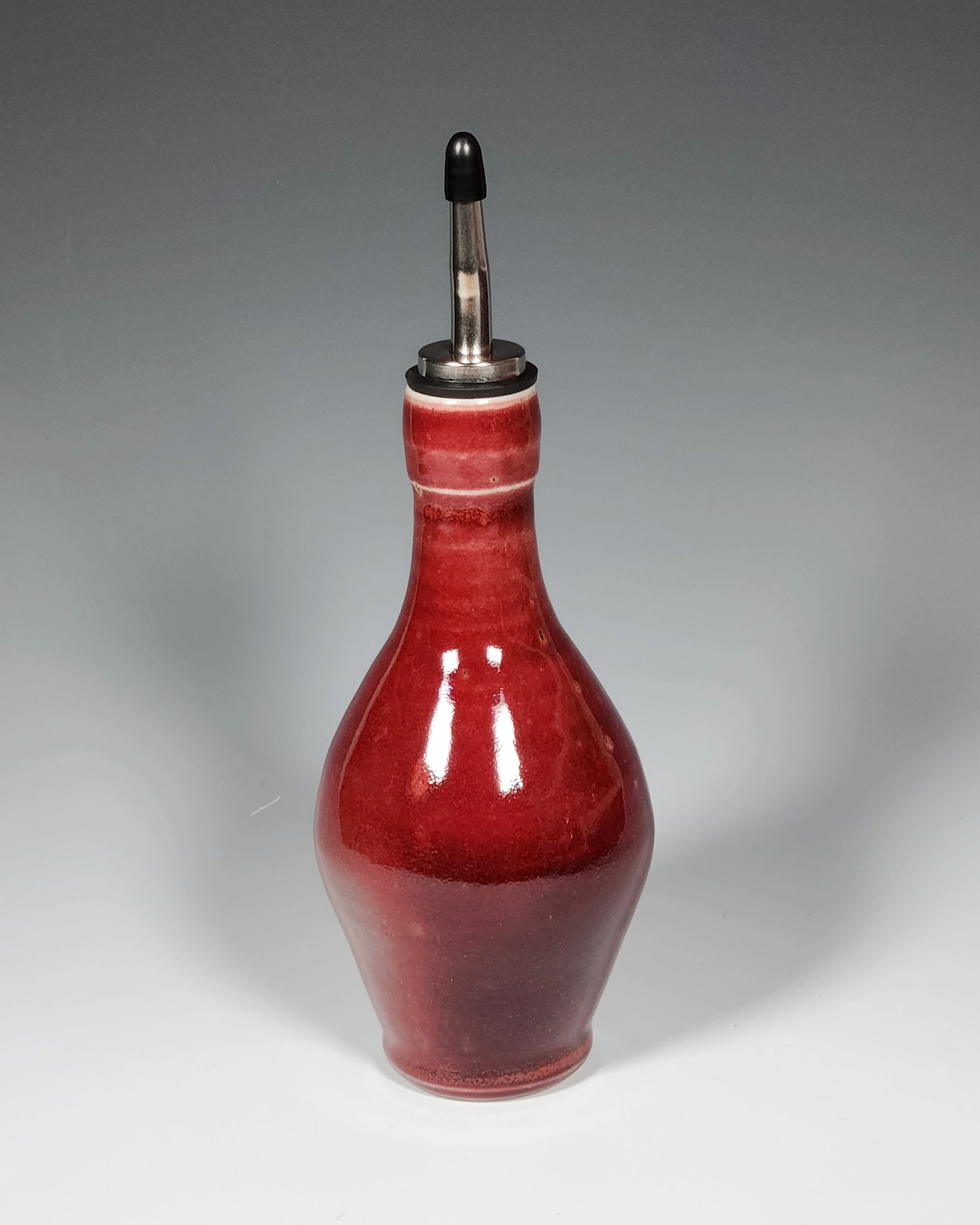 "Crimson Red Oil Cruet" (handmade ceramic) 9.25 inch