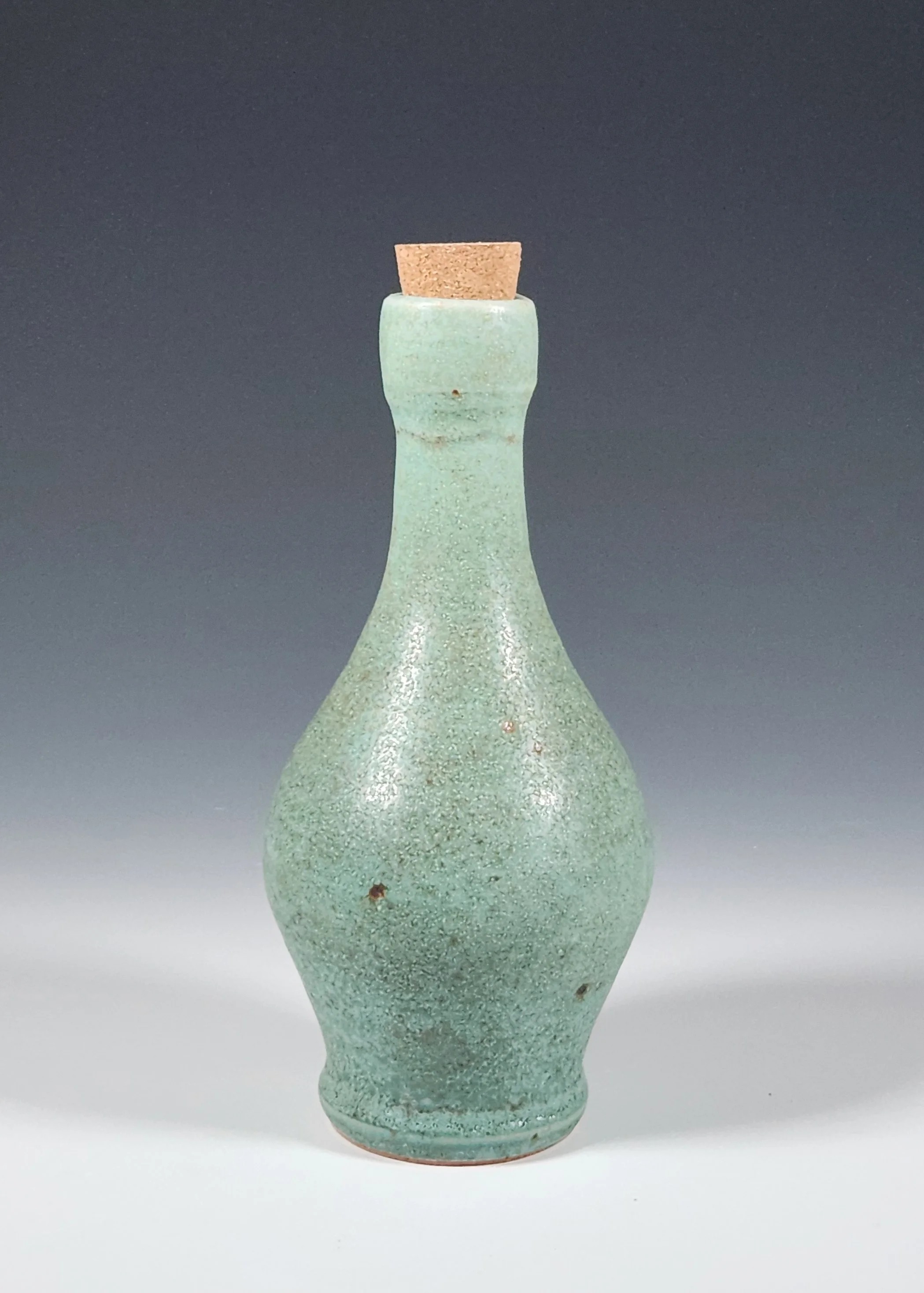 "Sage Green Stoneware Oil Bottle with Cork" (7 inch)