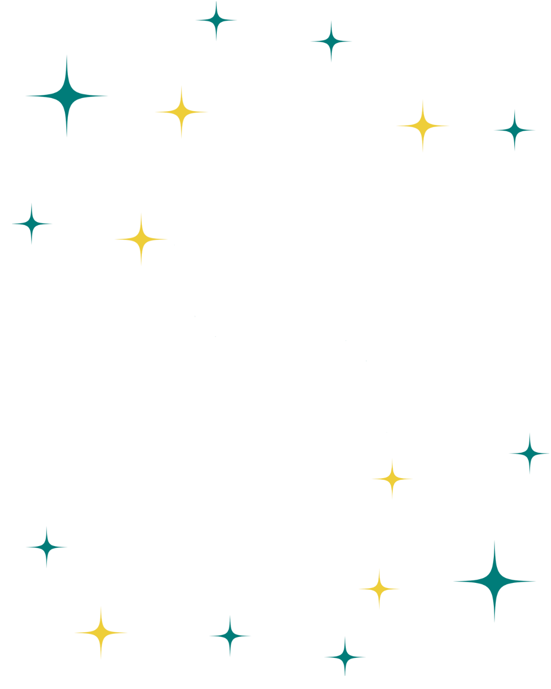 Colorful stars scattered across a black background.