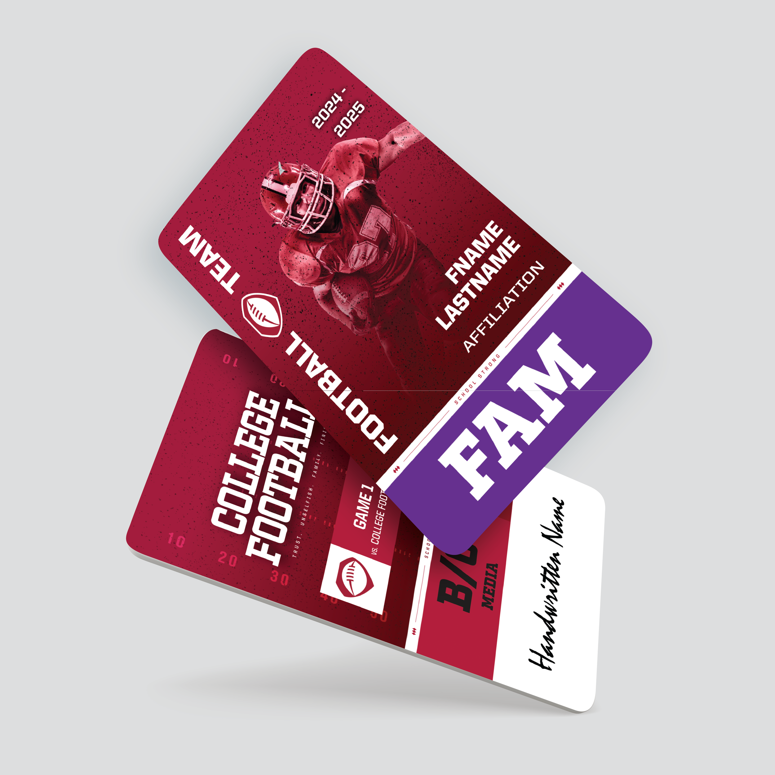 College Football Team Seasonal and Single Game Credential Mockup 2024