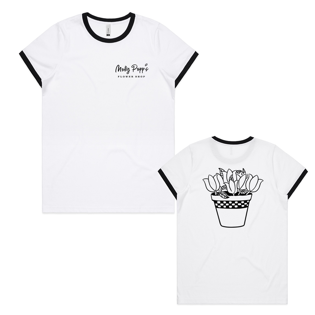 Flower Pot Logo Women's Ringer T-Shirt White/Black