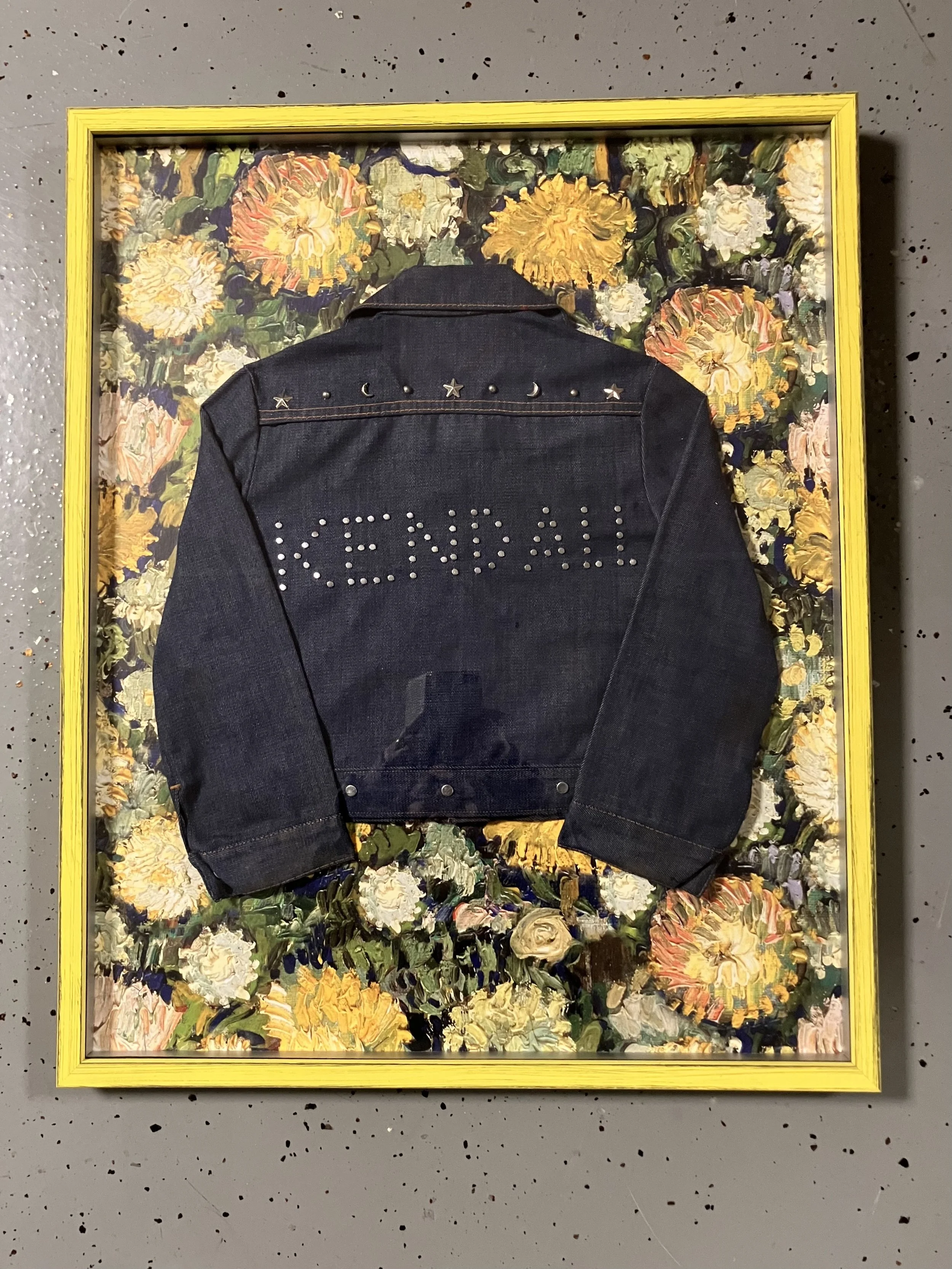 Framed jacket on pattern background by Detroit Wallpaper Company