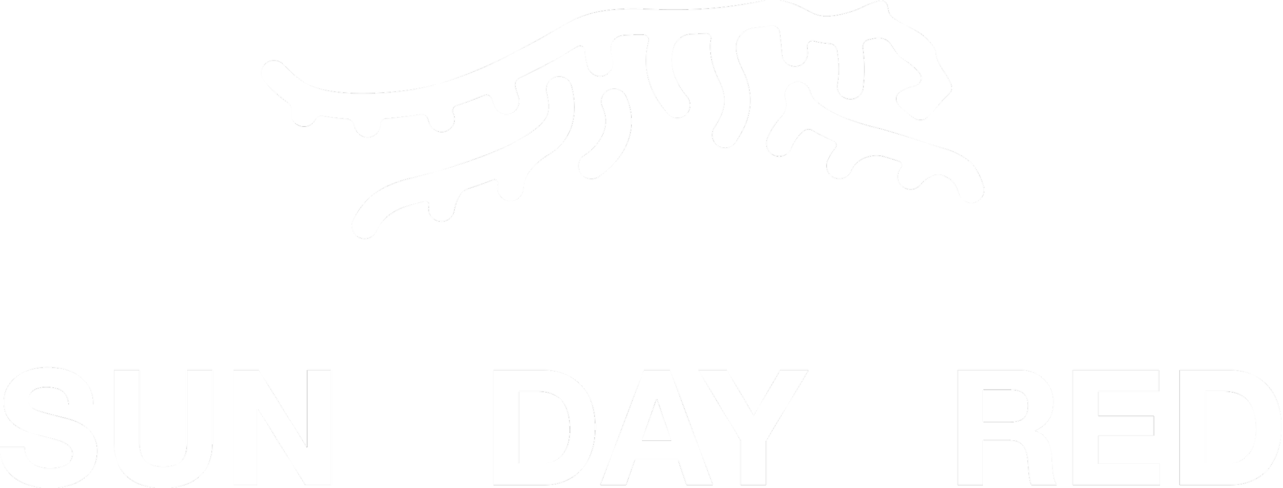 Black background with a white stylized dinosaur skeleton and the text 'SUN DAY RED' in capital letters.