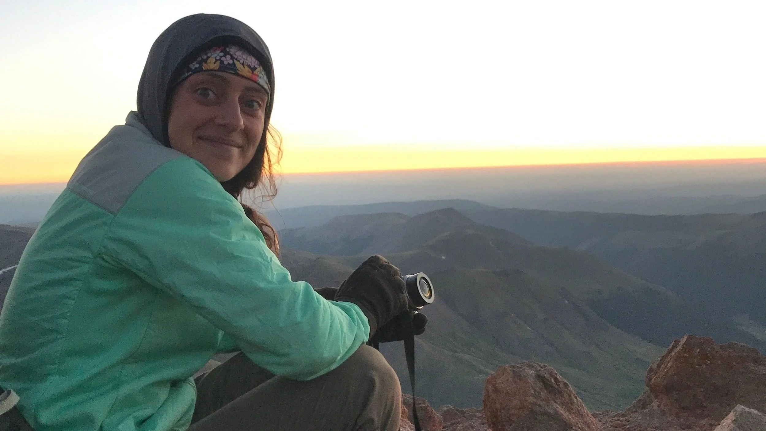 Mercedes catching the sunrise on Uncompaghre Peak