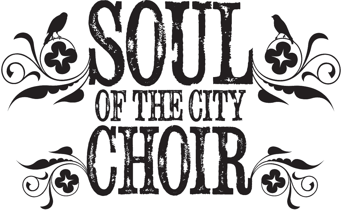 Decorative black and white design with the text "Soul of the City Chore" surrounded by floral and leafy patterns.