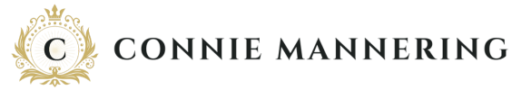 Connie Mannering logo with a gold crest and black text