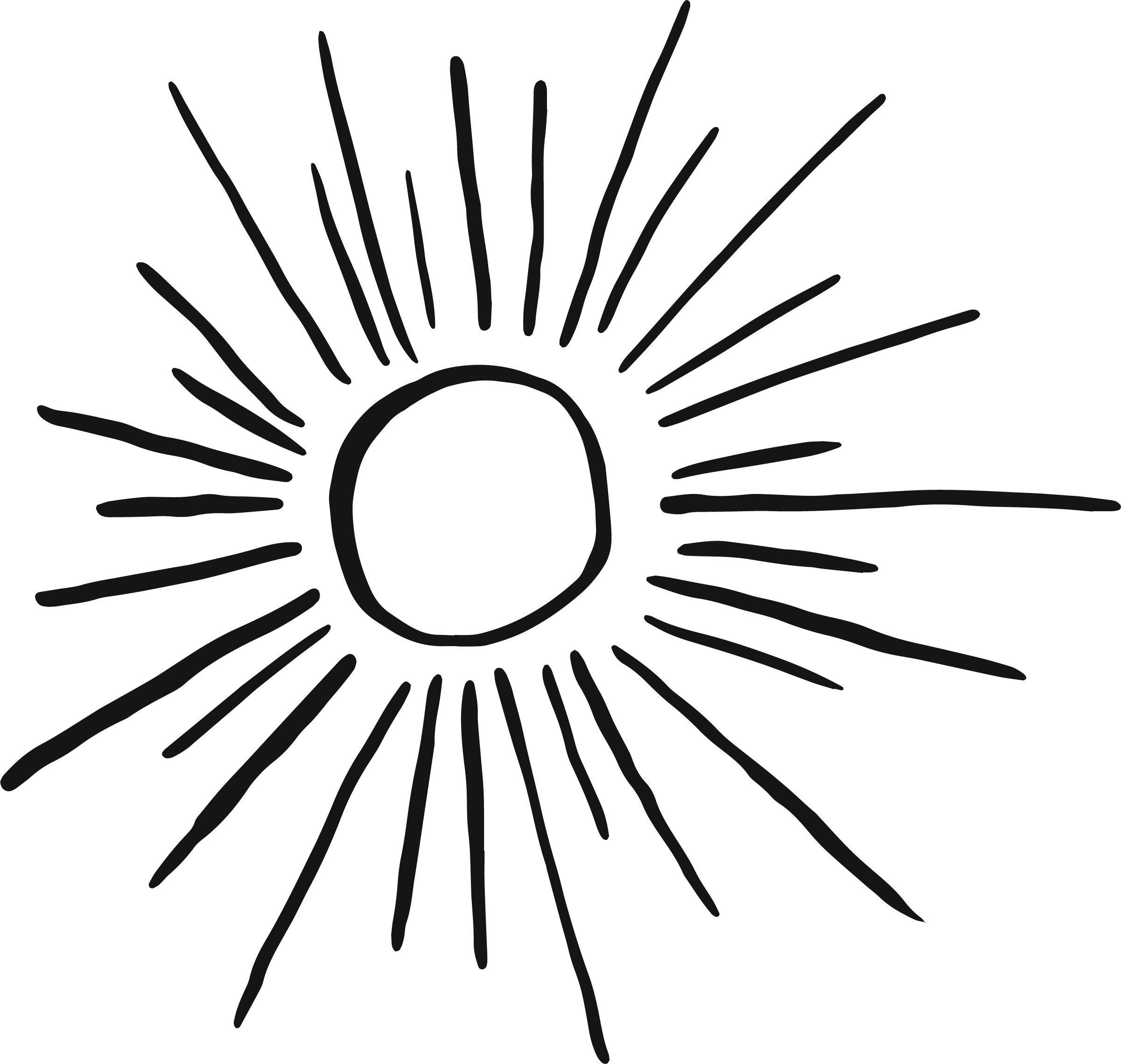 A simple line drawing of a sun with rays extending outward from a central circle.