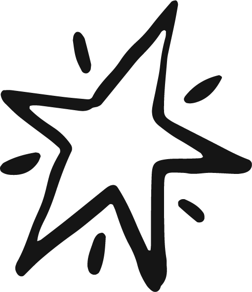 Black star with small surrounding marks.