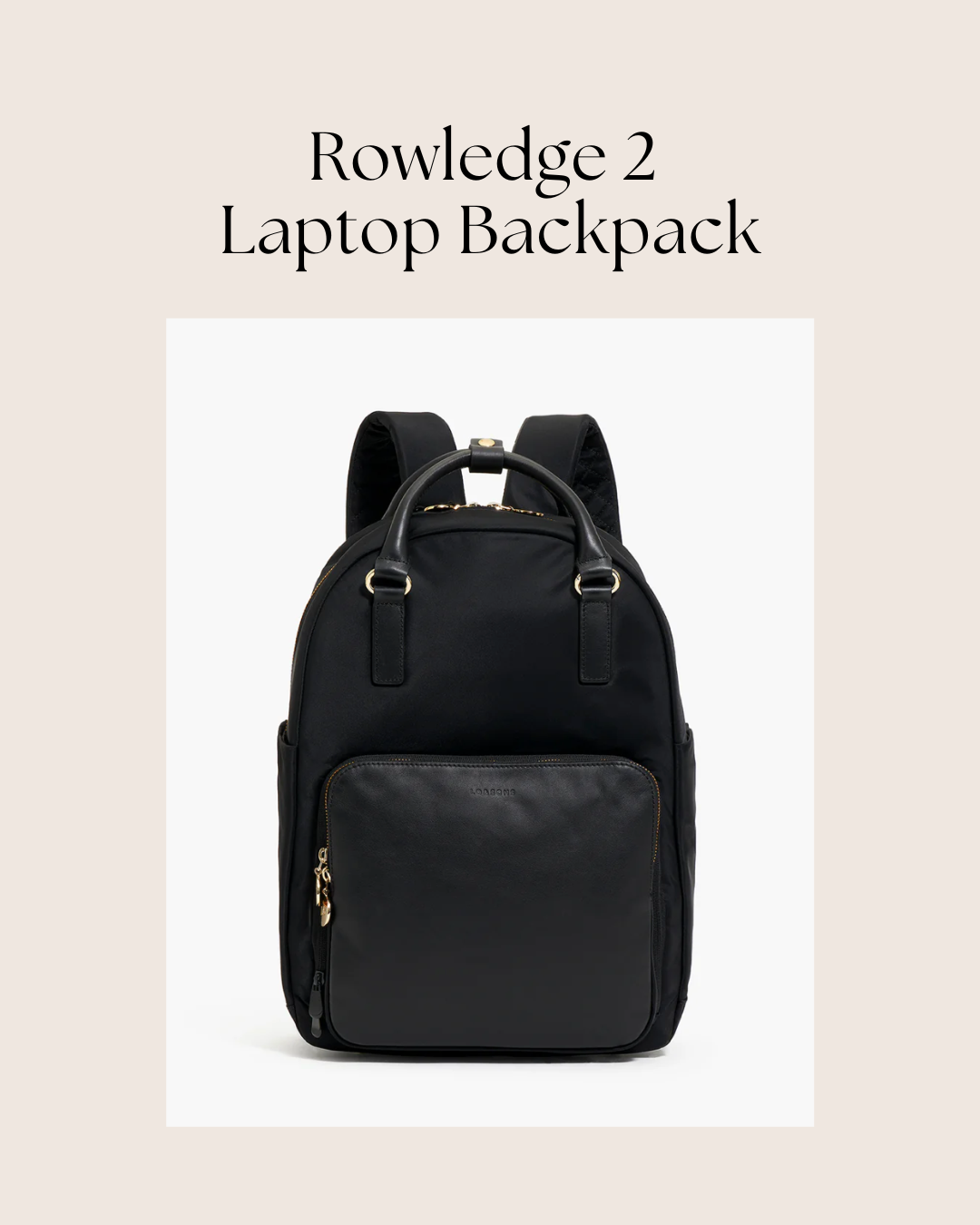 The Rowledge 2 is a 23.5L convertible backpack-tote and 13 inch laptop bag with a shoe compartment, water-resistant laptop sleeve, and nappa leather handles — built for work, travel, and workouts
