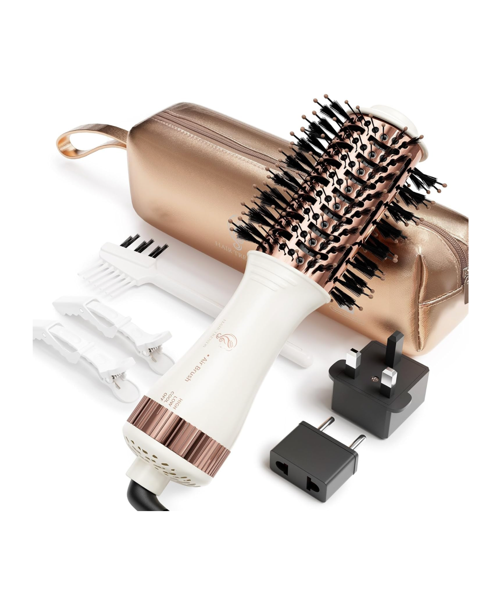 Travel Blow Dryer Brush in one, Dual Voltage 110V-240V Mini Hot Air Brush, Hair Trends Nano Titanium 2 Inch One Step Hair Dryer and Styler Volumizer Oval Shape