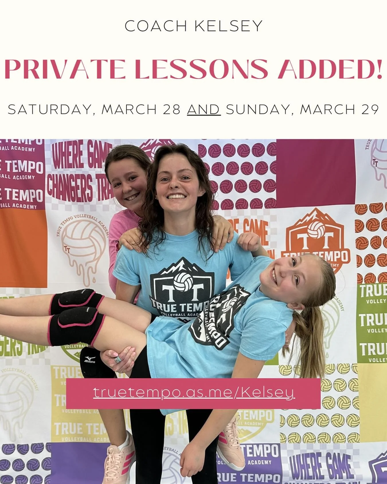 LESSONS WITH COACH KELSEY

Coach is back from her honeymoon and added two full days of availability! Refine your touches ahead of your club weekends! 🏐 Link in bio!