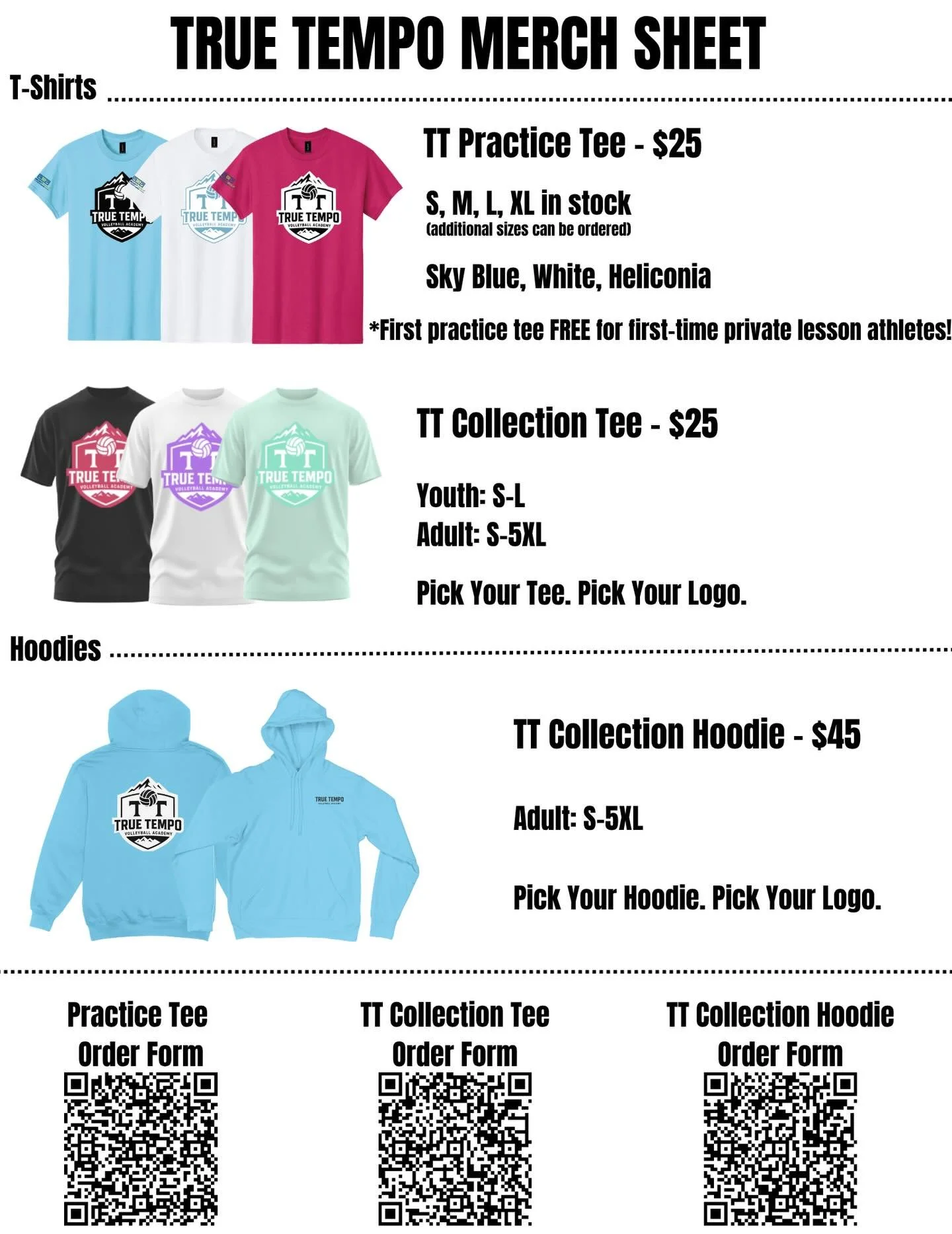 Merch order forms are ready to go! Screenshot and use the QR codes to start placing your orders.