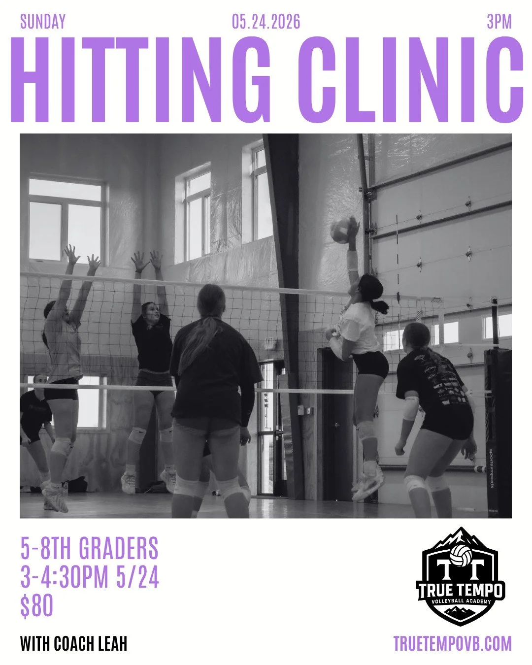 Come swing with Coach Leah. 🏐

This hitting clinic is built for 5-8th grade athletes who are ready to develop a real arm swing, clean approach, and confident attack. Leah knows how to break it down and build it back up right.

📌 5-8th Grade | Sun, 