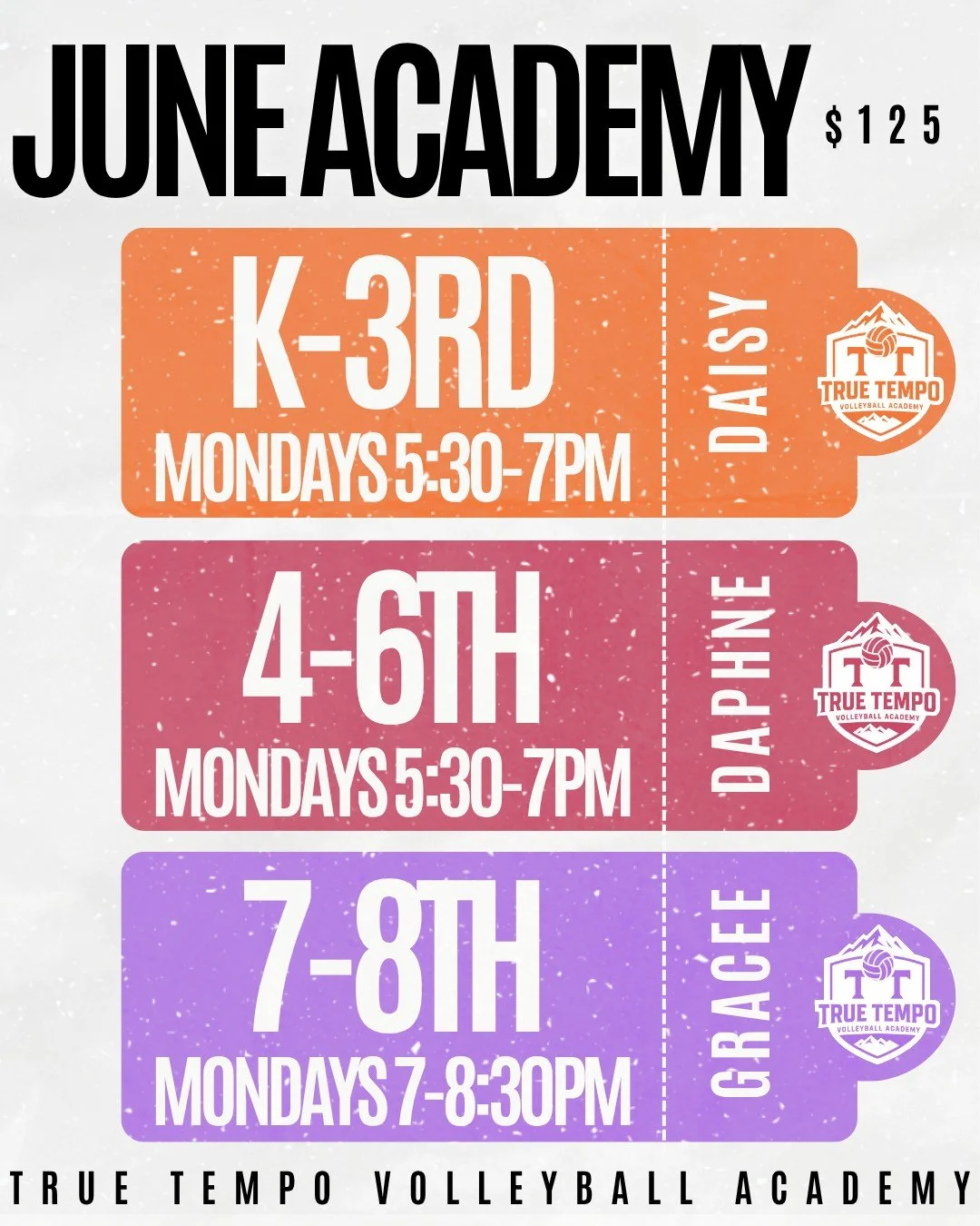 Last call for June Academy! 🏐 Come join us for a summer full of volleyball!

We kick off Monday 6/8 and spots are filling up. Don't let your athlete miss out on four weeks of consistent, coach-led training. This is the best way to keep the momentum 