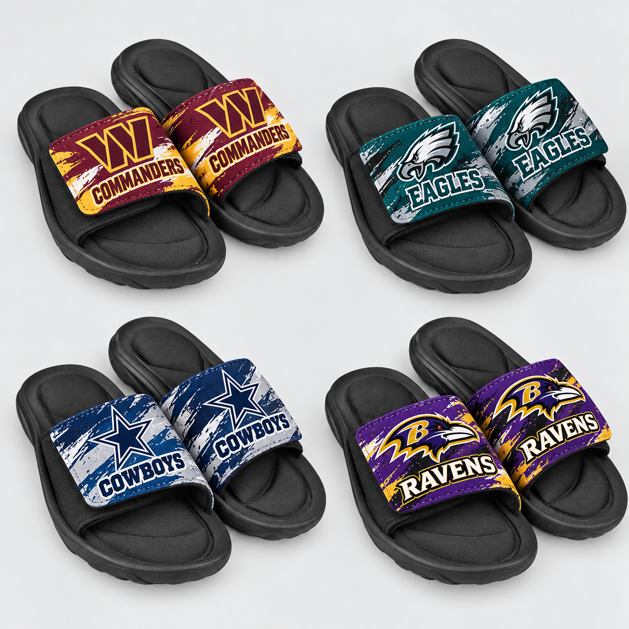NFL slides mockup examples: Washington Commanders, Philadelphia Eagles, Dallas Cowboys and Baltimore Ravens