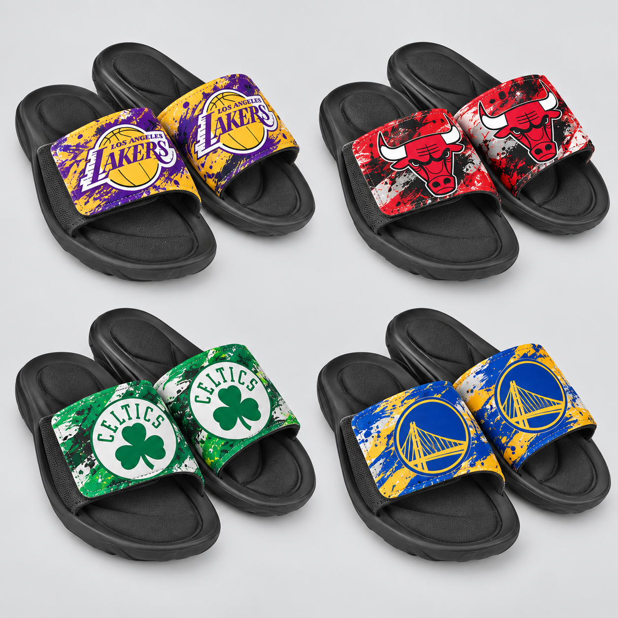 NBA slides mockup examples: Los Angeles Lakers, Chicago Bulls, Boston Celtics and Golden State Warriors