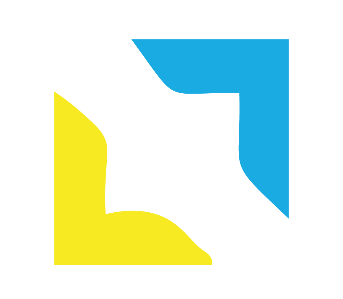 Logo abstrait composé de quatre éléments colorés en jaune, vert, bleu et noir, disposés en forme de carré déformé.