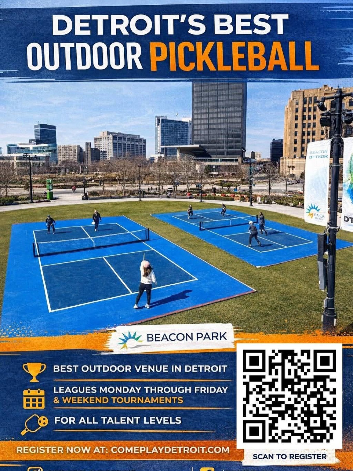 Beacon Park is back for the spring season. 🌱

Same setup you remember:
downtown skyline, music in the background,
games rolling and players rotating all night. 🌆

This year though, we are running it EVERY NIGHT. 🦾
Weekday leagues are running Monda