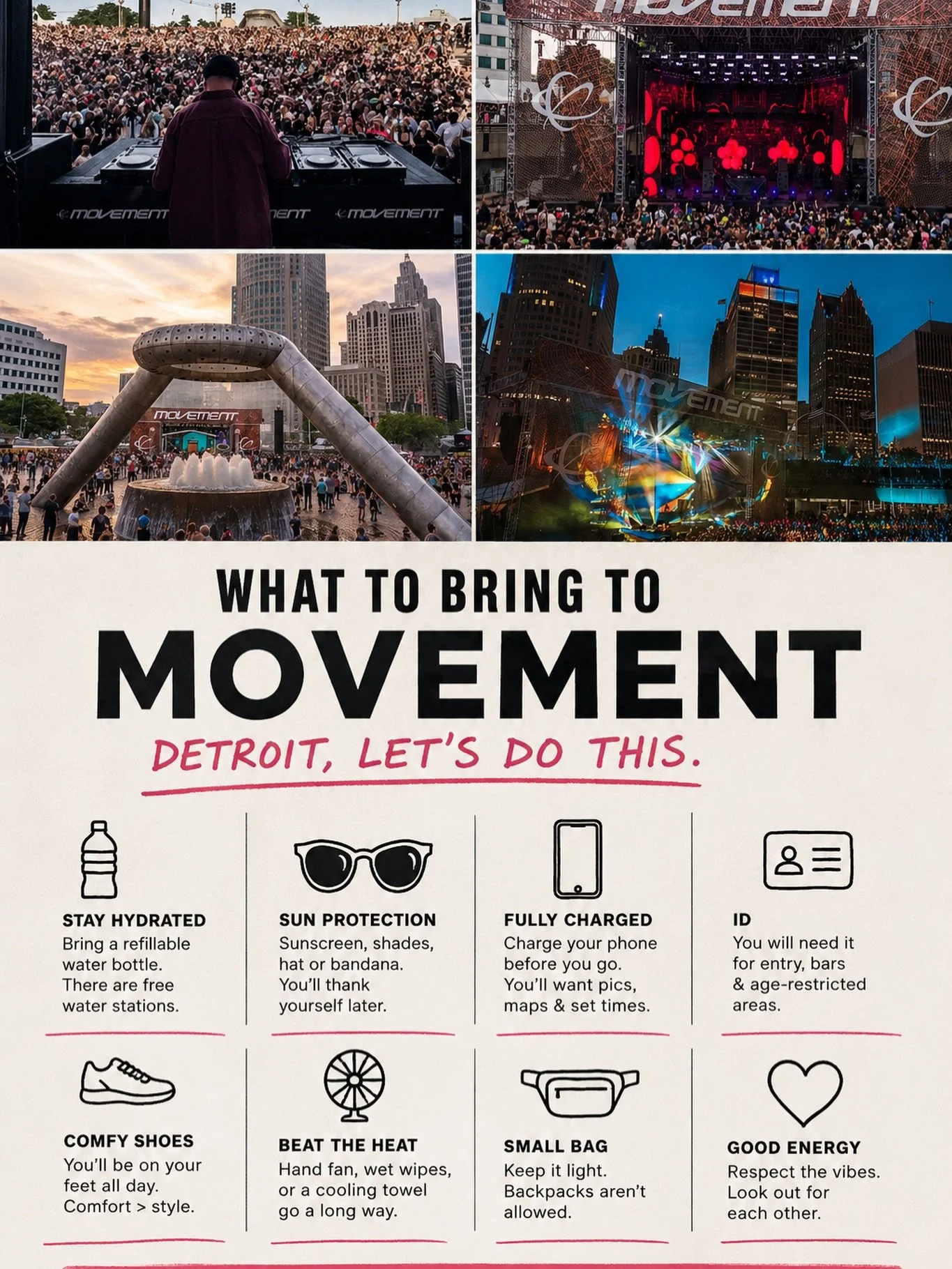 Your guide through Movement 👇

First time or not&hellip; let&rsquo;s move smart this year. 🤝

📍 Start at Hart Plaza
Everything flows from here. Multiple stages, all walkable.

🎧 Don&rsquo;t miss the Detroit legends
If you see names like Mills, Cr