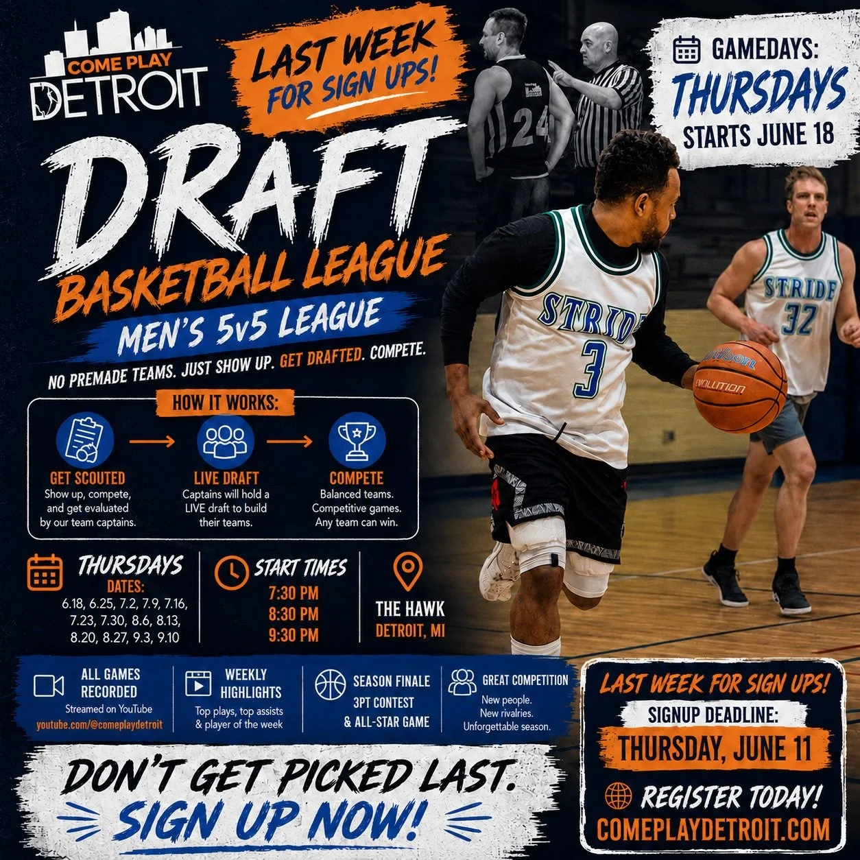 Draft day is almost here. 🏀

Just a gym full of players ready to compete, meet new people, and hear their name called on draft night.

Last week to sign up.

Who&rsquo;s going number one? 👀