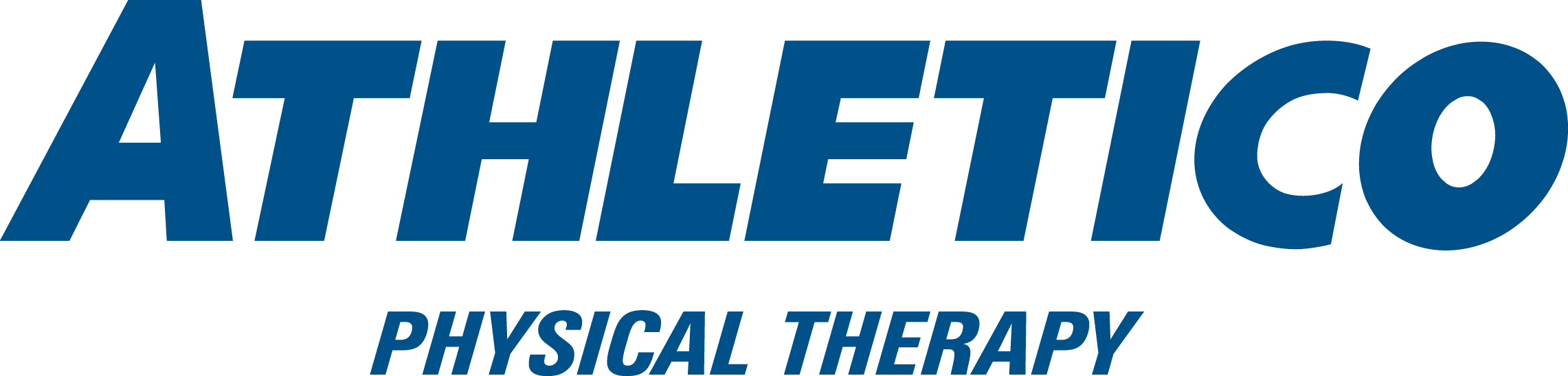 Logo of ATHLETICO Physical Therapy with bold blue text on black background