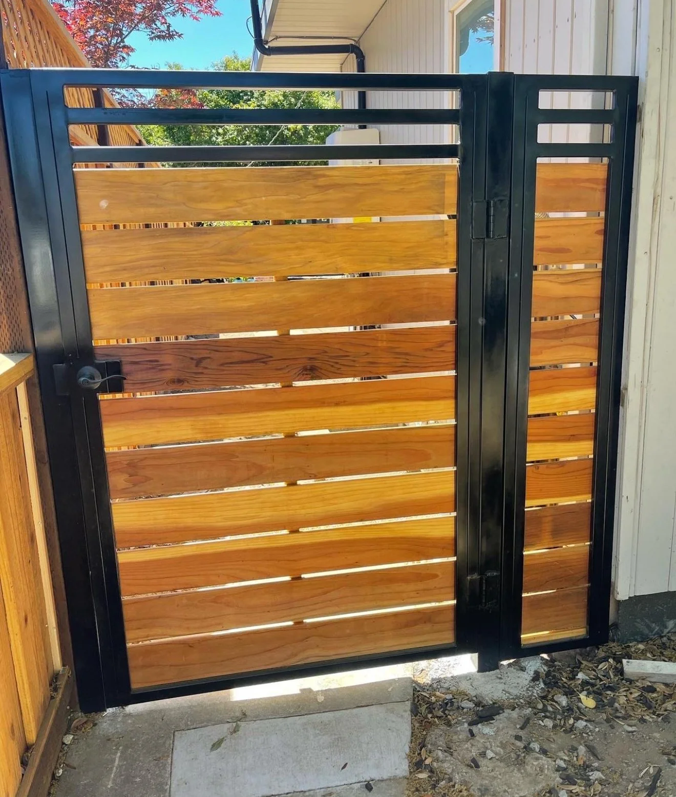 Wood gate with metal
