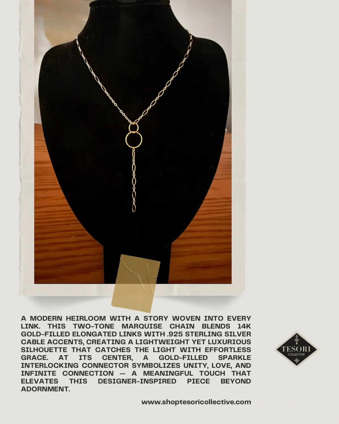 ✨ A piece that means the world to me ✨
This mixed‑metal marquise chain was created for my mother&rsquo;s 65th birthday, a gift from my father that holds so much love in every link. Crafted with 14k gold‑filled elongated links, .925 sterling silver ca