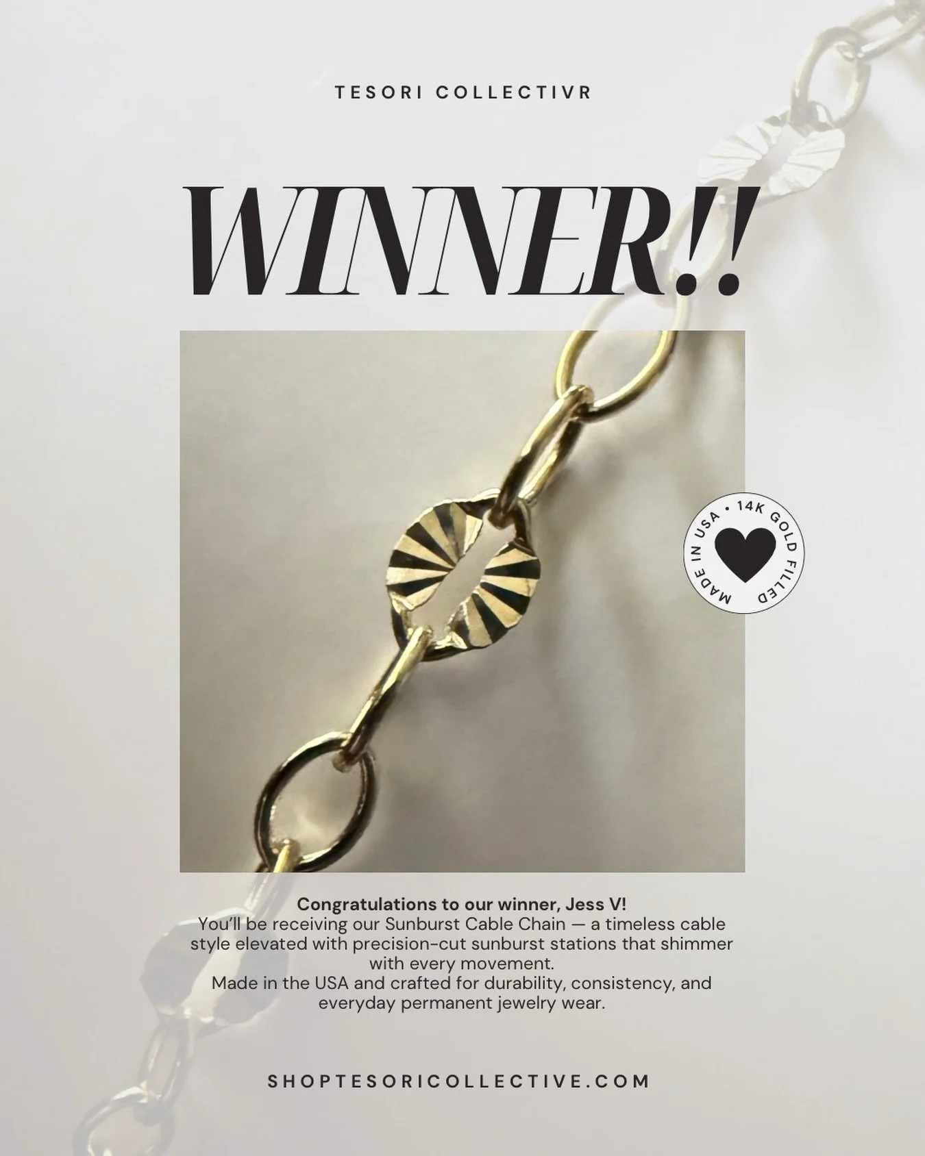 A classic favorite with just the right amount of sparkle. The Sunburst Cable Chain brings subtle texture, soft shine, and that effortless &ldquo;goes‑with‑everything&rdquo; energy artists love. Durable, versatile, and always an easy yes for clients. 