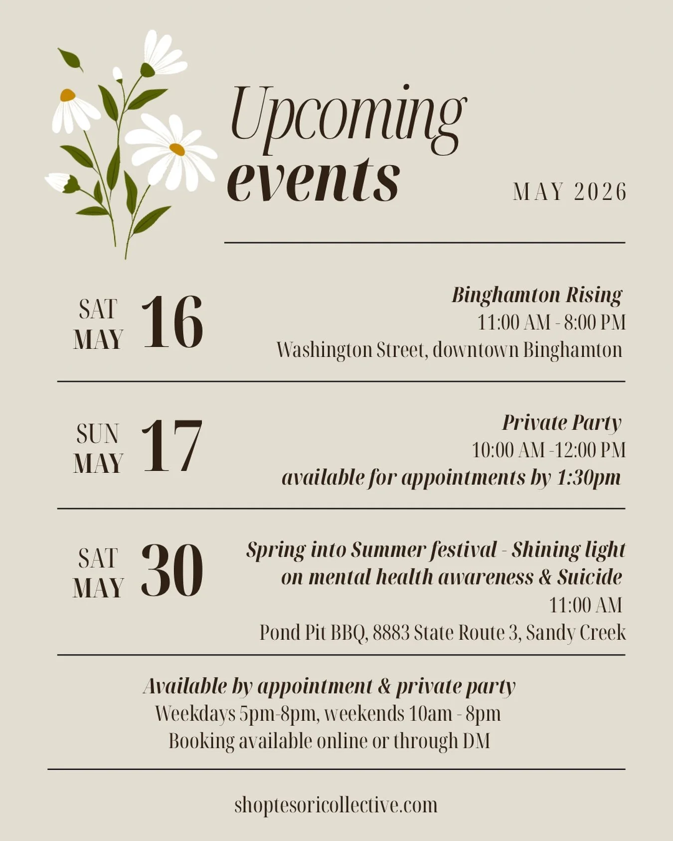 May moments with Tesori ✨
Catch us at our events or book a private appointment anytime.
#TesoriCollective #PermanentJewelry #cnyevents #ShopLocalNY #downtownbinghamton