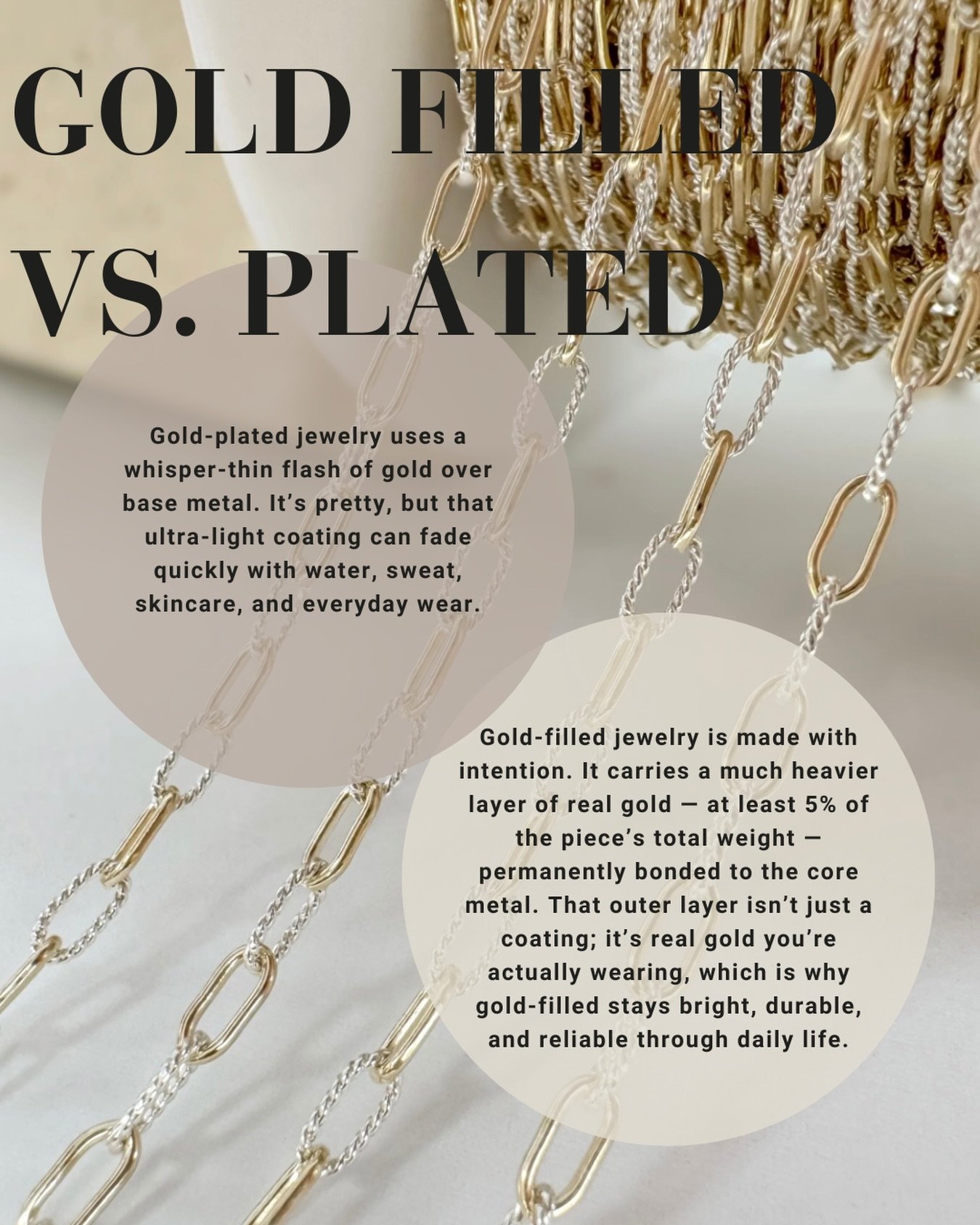 People always ask, &ldquo;Is this real gold?&rdquo;
Absolutely &mdash; gold‑filled is real gold.

Each piece is made with a thick, bonded layer of genuine gold on the outside, not a light wash. That&rsquo;s why it holds up through daily wear and keep