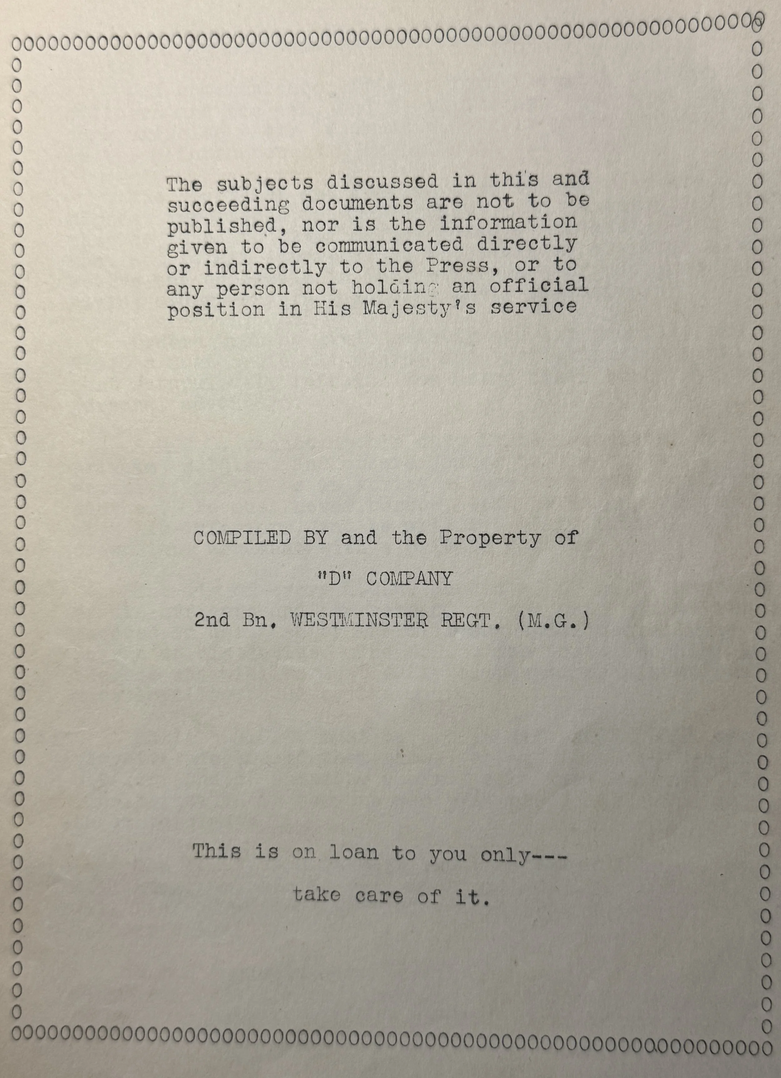 Typewritten legal disclaimer and ownership statement on a sheet of paper, surrounded by round decorative border.