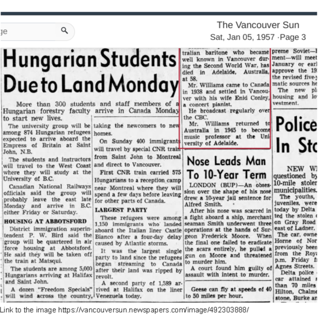 The Vancouver Sun dated January 5, 1957, containing an article about Hungarian students.