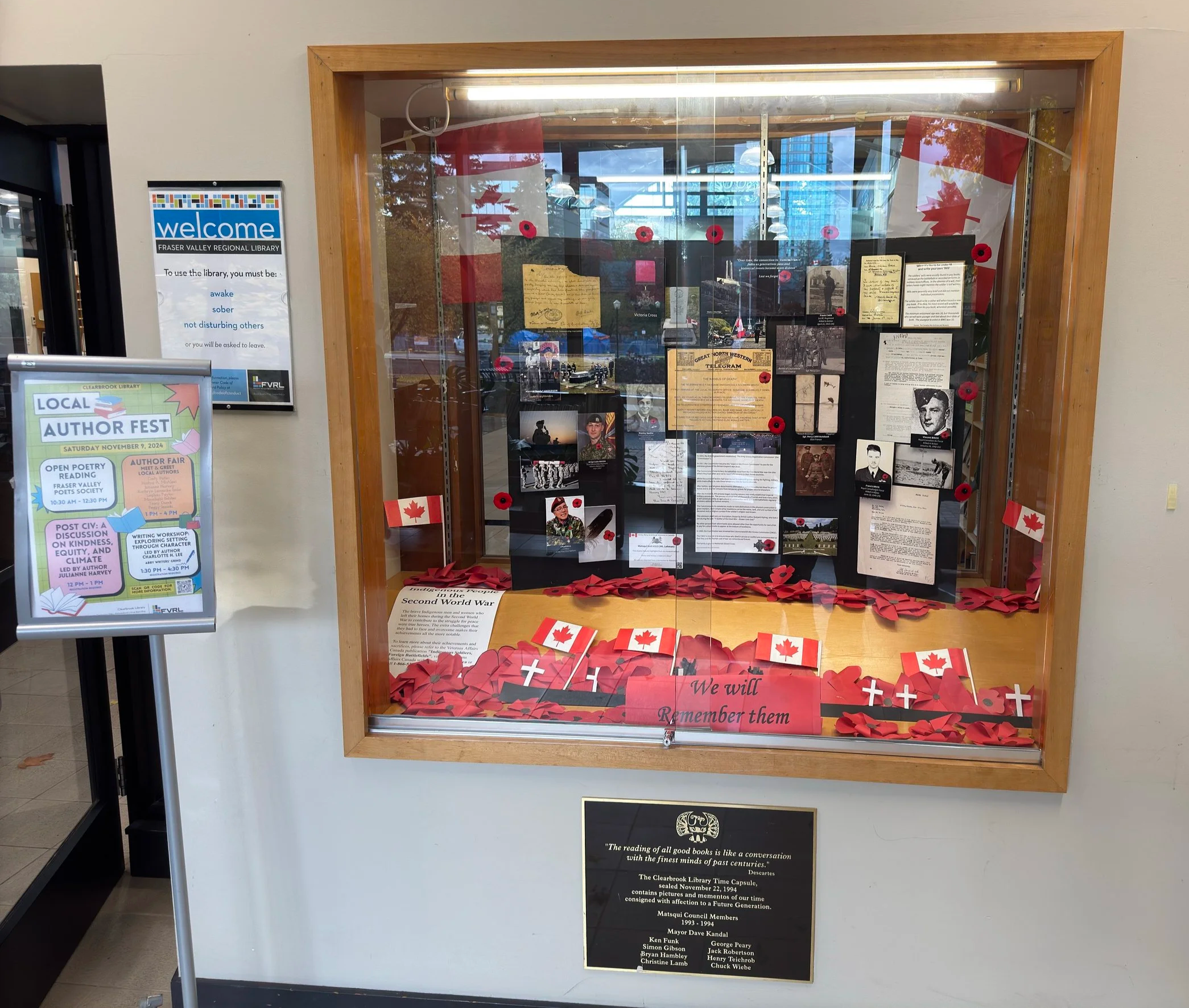Remembrance 2024. Clearbrook Library display by Matsqui Unit 315