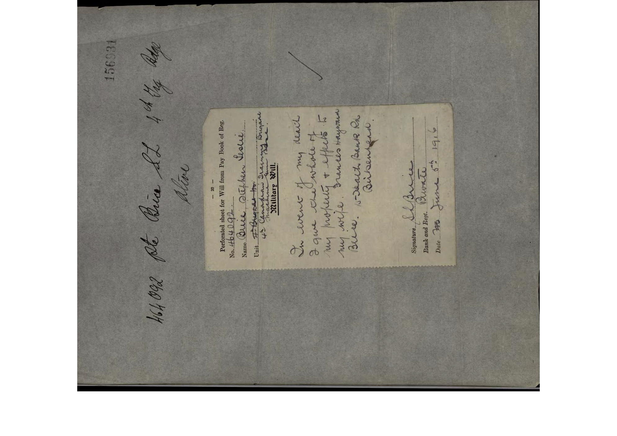 A handwritten note on paper with a smaller attached typewritten form. The paper appears worn and is placed on a gray surface. The handwritten note is in cursive, and the typed form contains printed information and handwritten signatures.