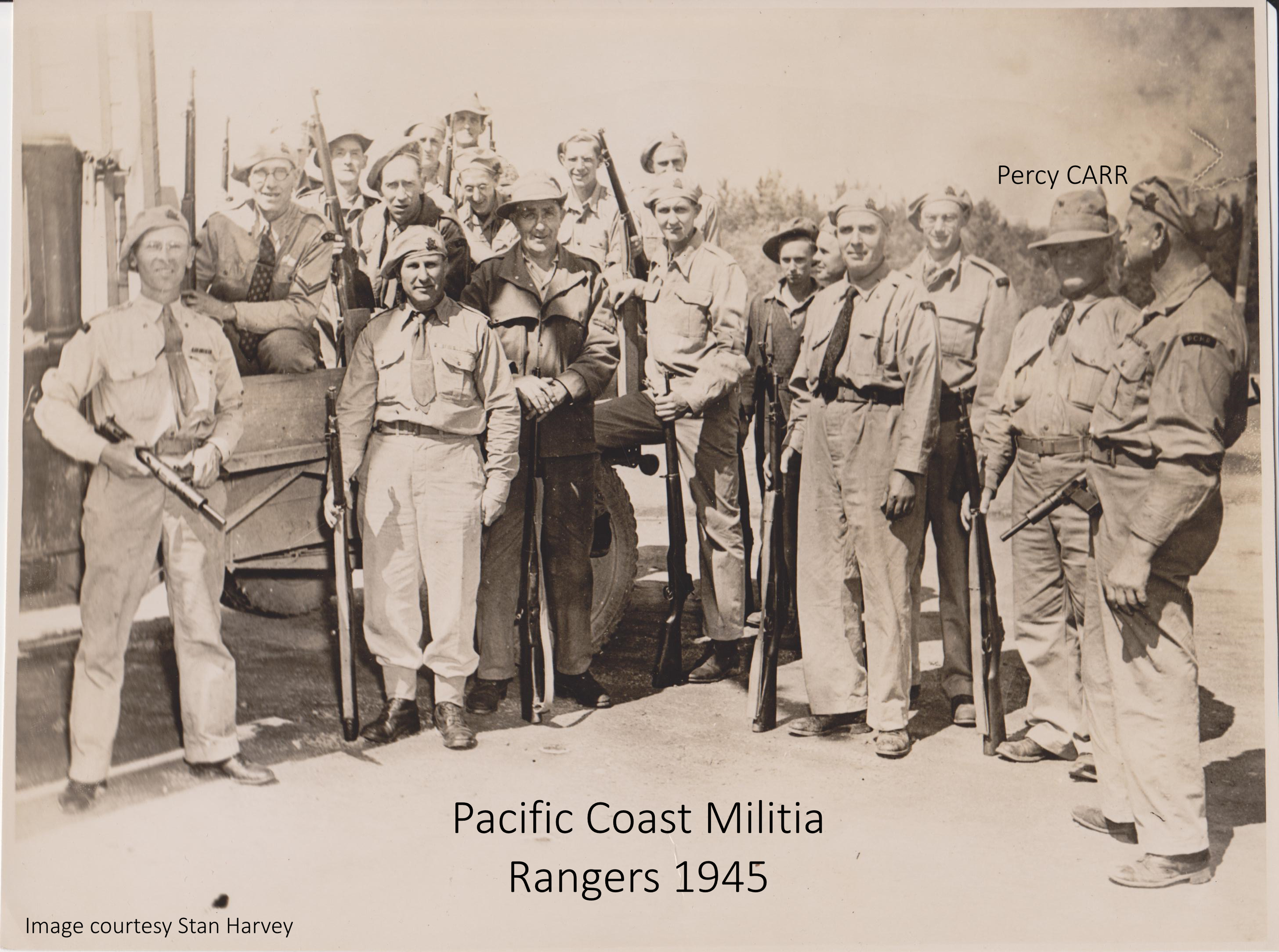 Pacific Coast Militia Rangers from 1945.  Percy is 2nd from the right..