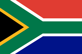 South African flag with green, black, gold, white, red, and blue colors and a Y-shaped design.