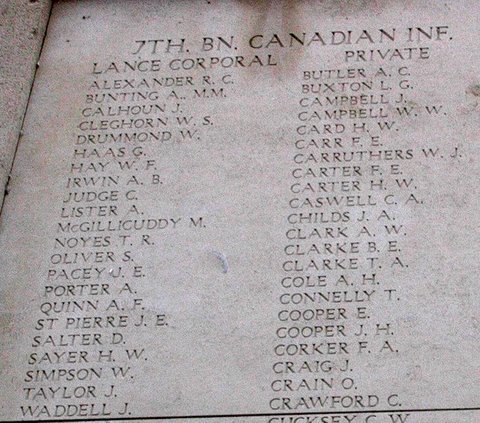 List of names of soldiers in the 7th BN Canadian Infantry, Lance Corporal, with names in two columns.
