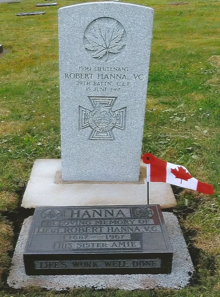 Gravestone for Lieutenant Robert Hanna V.C., who served in the 29th Battalion C.E.F.