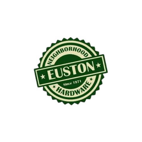 Green circular emblem with text 'Neighborhood Hardware' and 'Since 1971', featuring a central banner with the word 'Euston' and a star on either side.