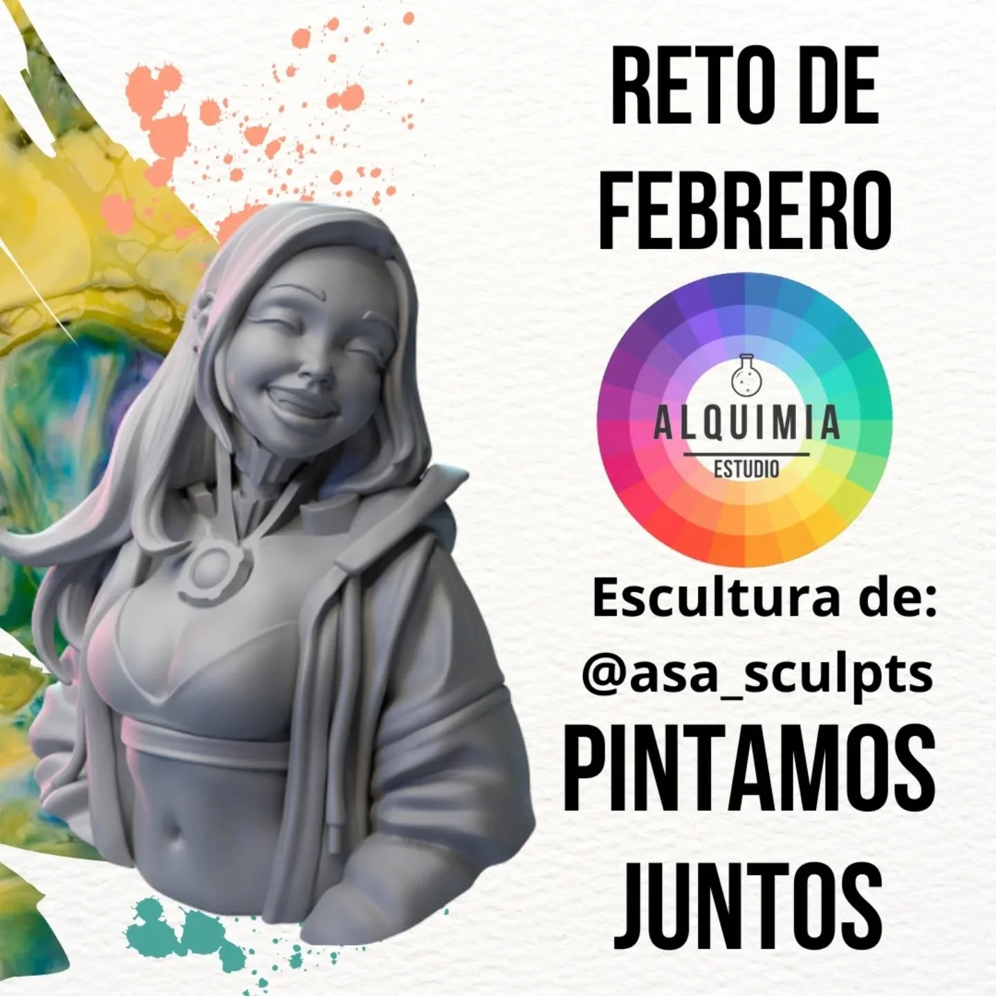 🎨 Pintemos juntos en este reto que inicia el 18 de febrero 🎨
&iquest;C&oacute;mo puedes participar?
1️⃣ Debes tener el busto de @asa_sculpts. Puedes adquirir el archivo en @myminifactory e imprimirlo.
2️⃣ Si no cuentas con impresora 3D, puedes comp