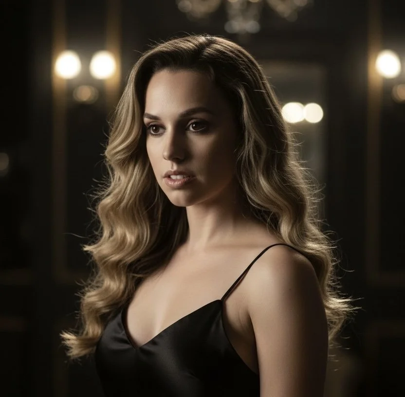 Cassidy Reyes as Camilla Valentina in Madame X (2026), stylized femme-fatale close-up with polished dramatic lighting.