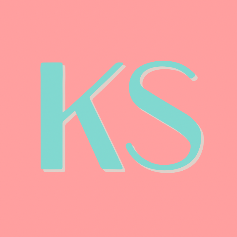 Pink background with large teal letters 'K' and 'S'.
