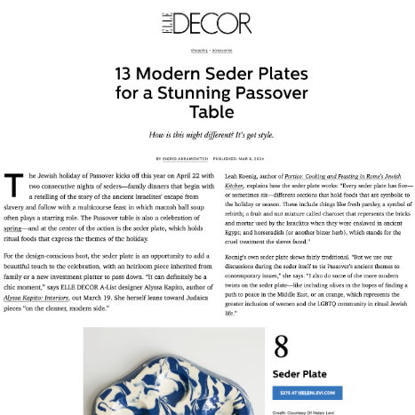 Image of an article titled "13 Modern Seder Plates for a Stunning Passover Table" from The Decor. The article discusses modern Seder plates for Passover celebrations.